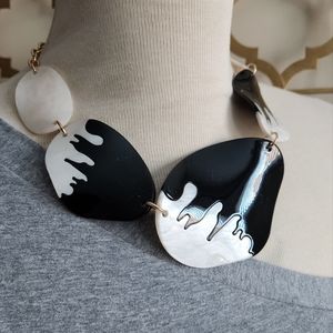 Black and white Acrylic Necklace & Earrings Set with Goldtone findings